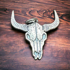 Sterling cow skull charm/pendant - Cowhide and Conchos