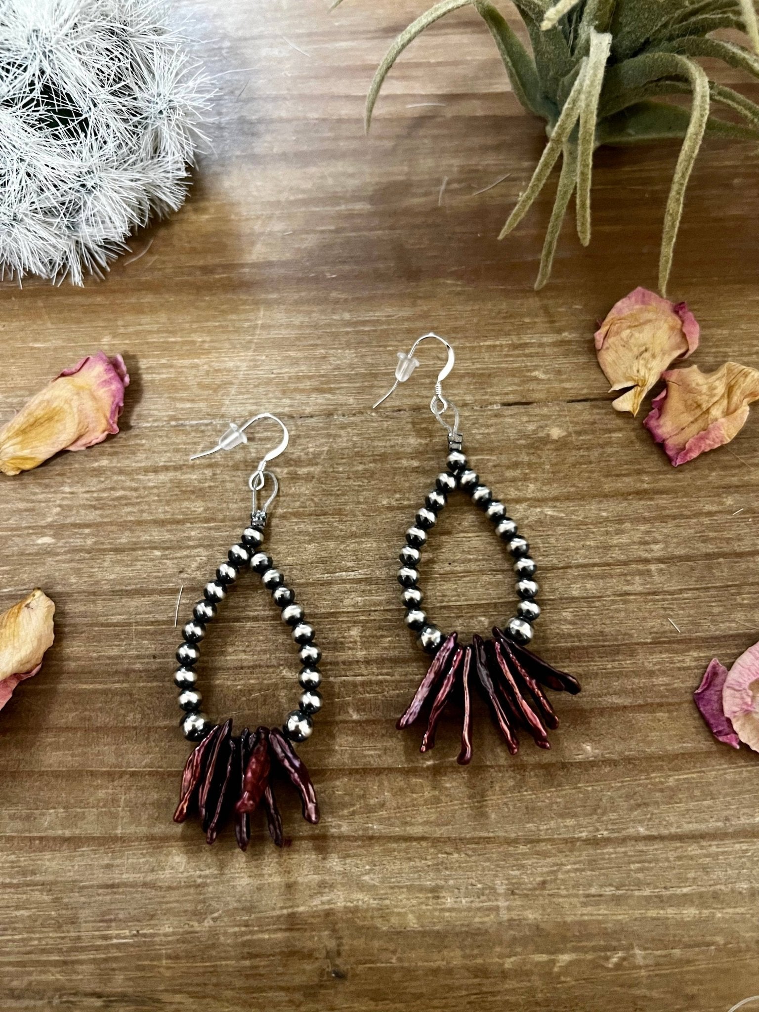 Sterling Silver Pearl Earrings With Purple Shell - Cowhide and Conchos