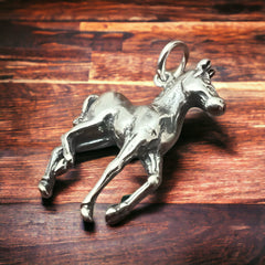 Sterling Silver Pony Charm - Cowhide and Conchos