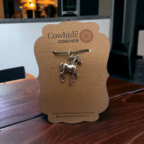 Sterling Silver Pony Charm - Cowhide and Conchos
