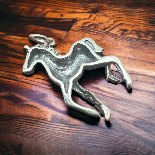 Sterling Silver Pony Charm - Cowhide and Conchos