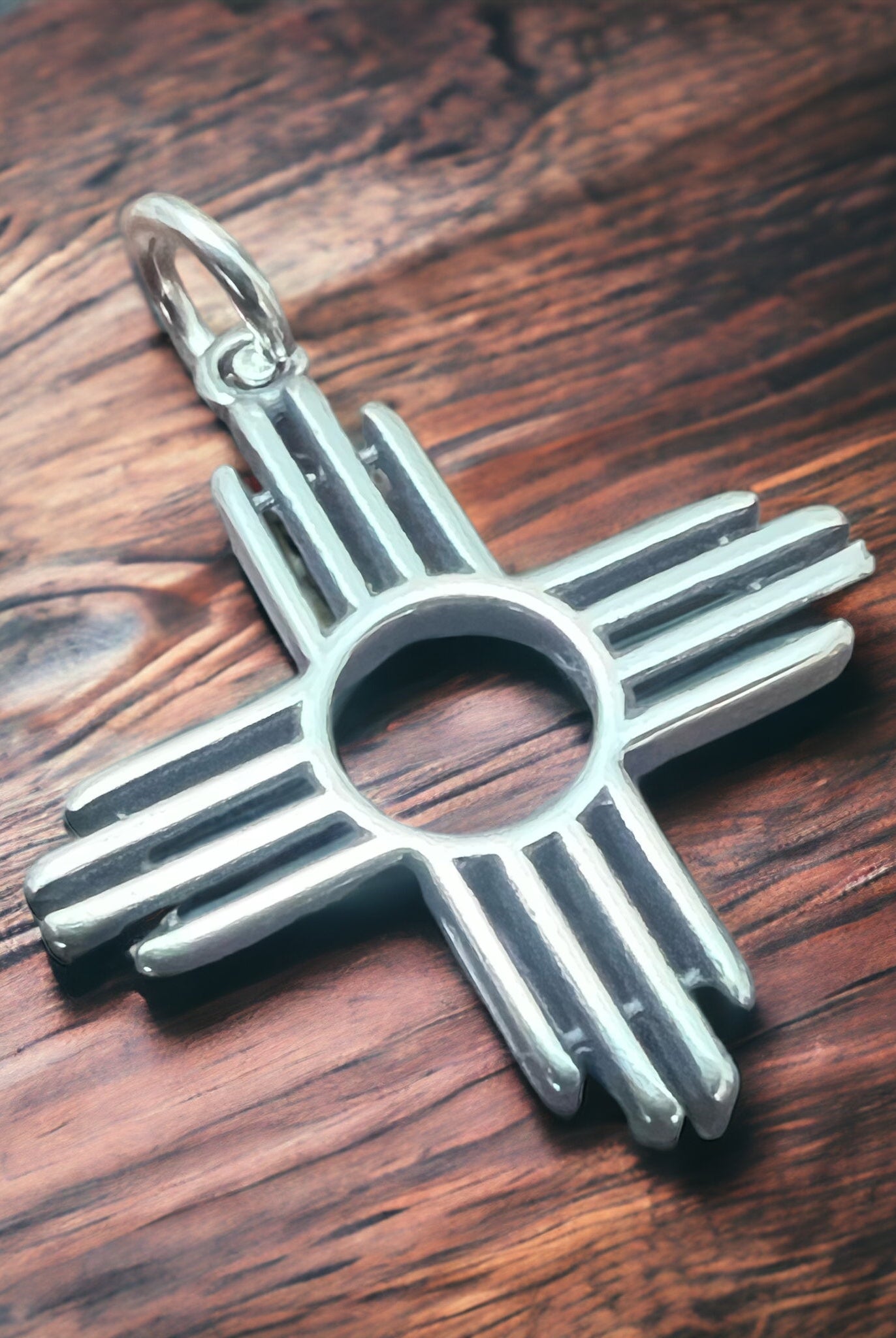 Sterling Zia pendant - Cowhide and Conchos