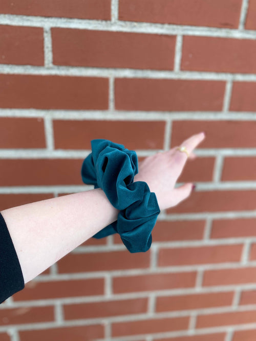 Teal Fusion Large Scrunchie - Cowhide and Conchos
