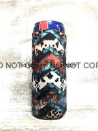 Total Western Print Slim Can Koozie - Cowhide and Conchos