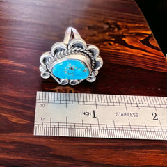 Turquoise ring - gorgeous cabochon on hand stamped sterling - Hallmark RJ - size 7 - Cowhide and Conchos
