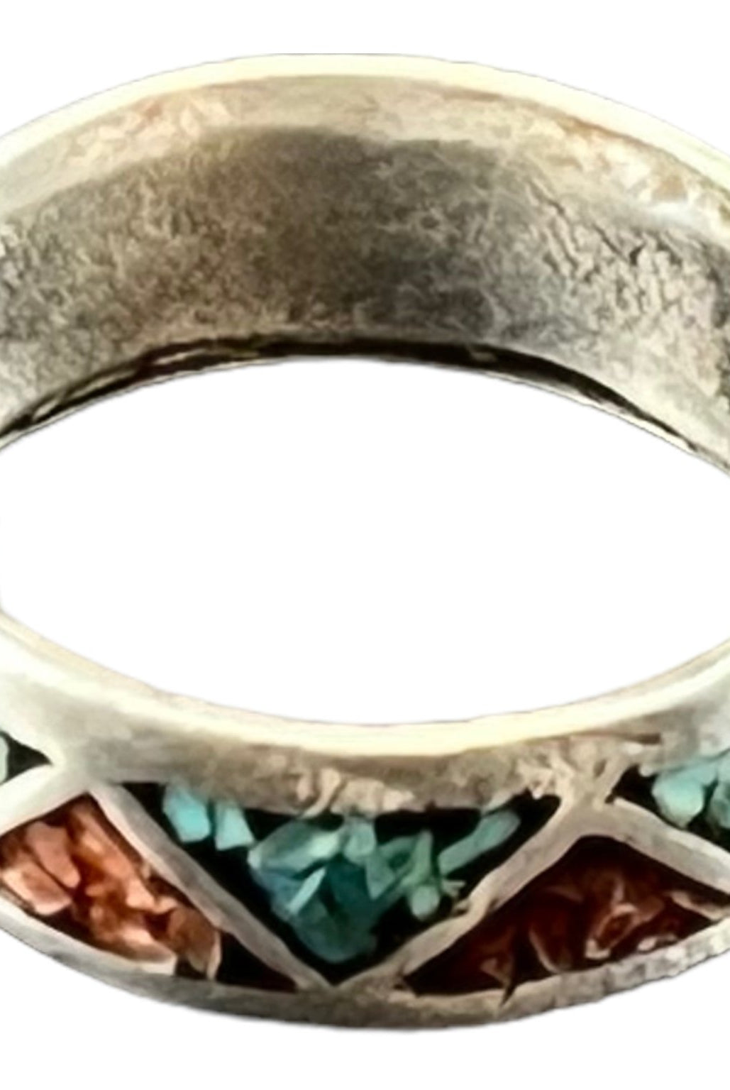 Turquoise ring - Turquoise inlay ring - size 6 - Cowhide and Conchos
