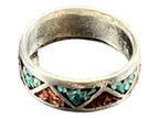 Turquoise ring - Turquoise inlay ring - size 6 - Cowhide and Conchos