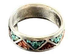 Turquoise ring - Turquoise inlay ring - size 6 - Cowhide and Conchos