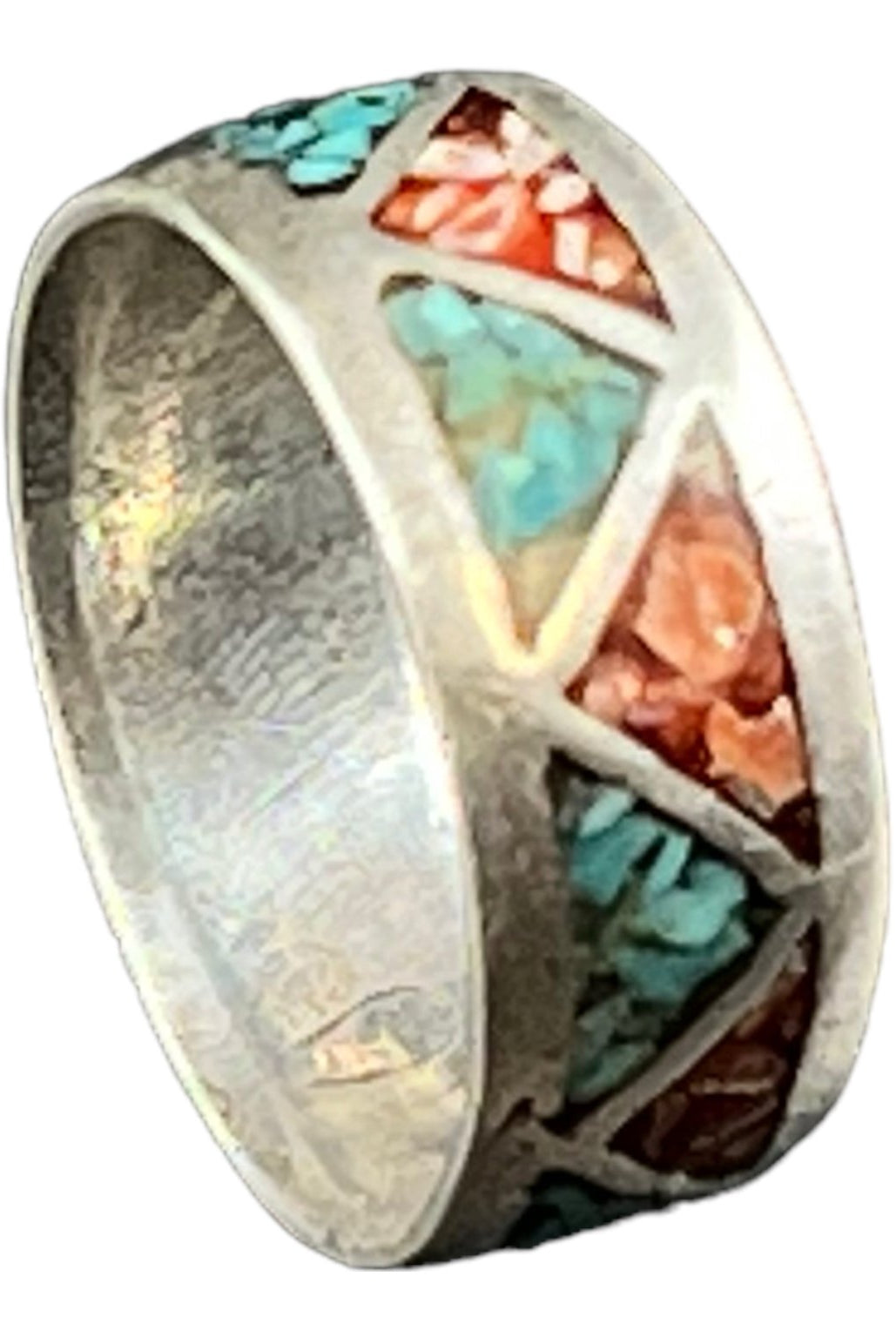 Turquoise ring - Turquoise inlay ring - size 6 - Cowhide and Conchos
