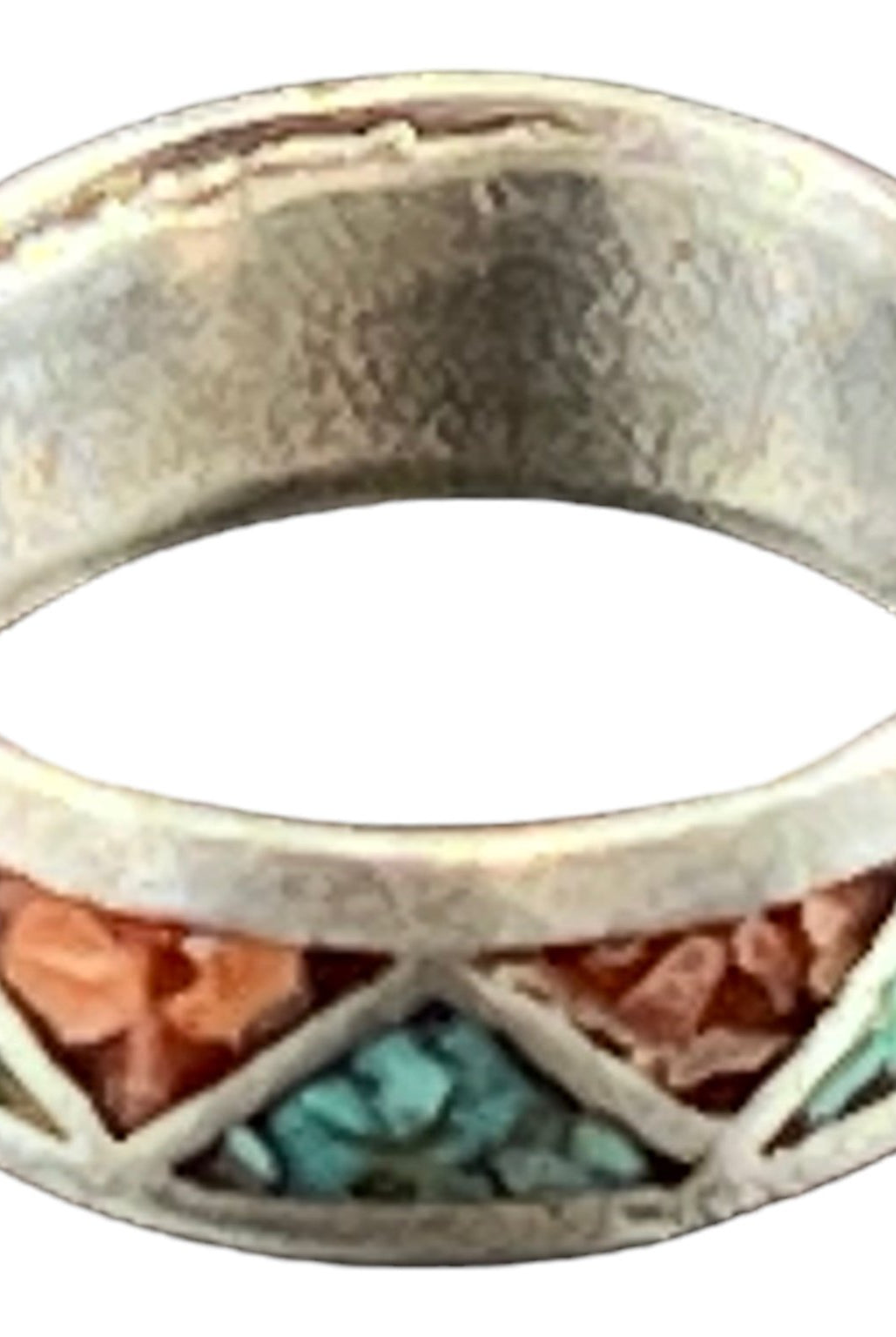 Turquoise ring - Turquoise inlay ring - size 6 - Cowhide and Conchos