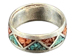 Turquoise ring - Turquoise inlay ring - size 6 - Cowhide and Conchos