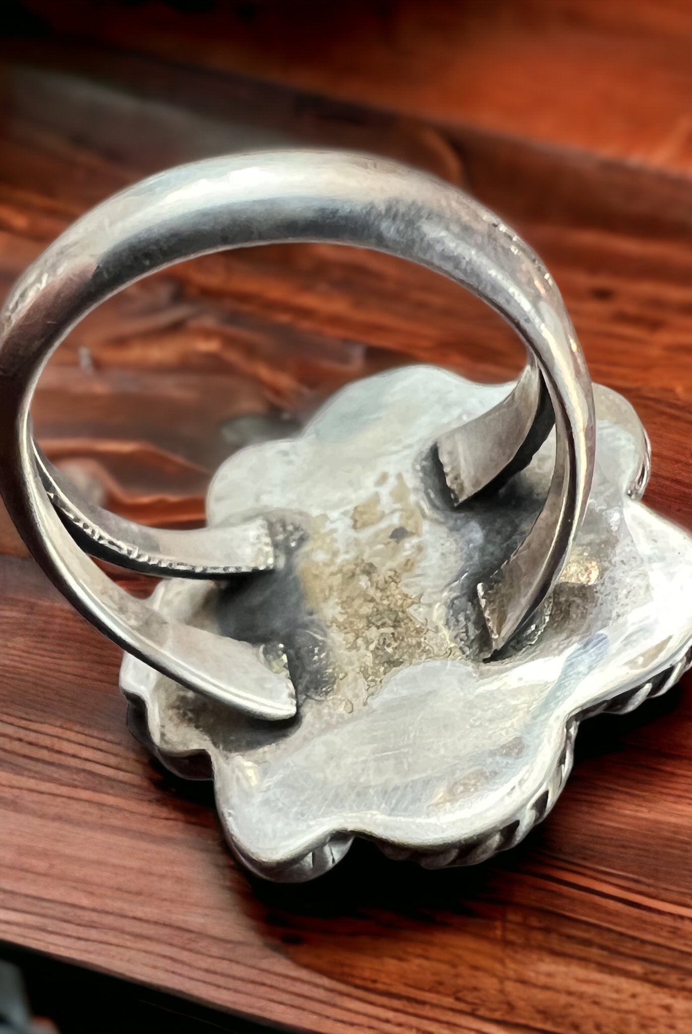 Turquoise ring - Turquoise on hand stamped sterling - size 5 - Cowhide and Conchos