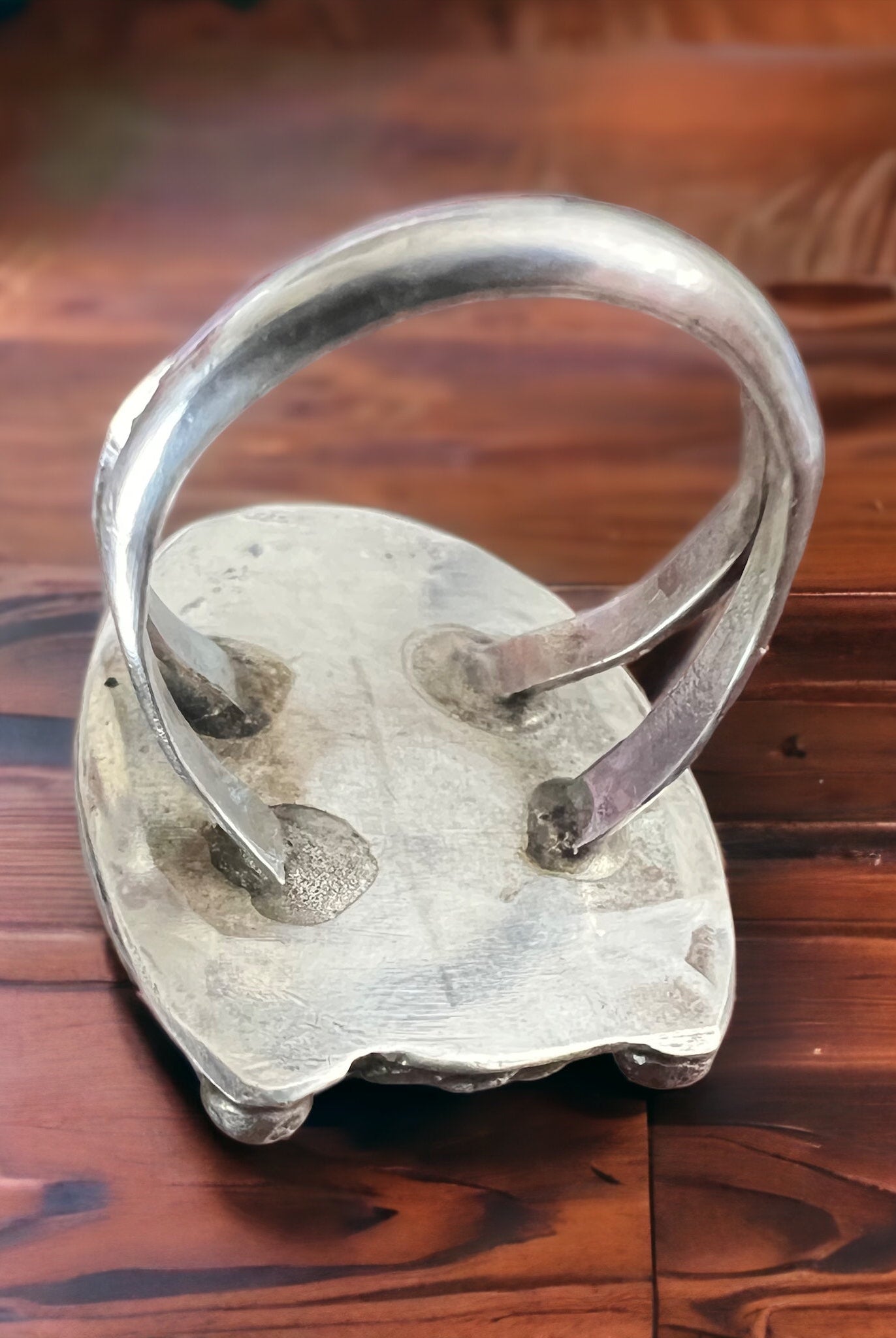 Turquoise ring - Turquoise on horseshoe shaped sterling back - size 6 - Cowhide and Conchos