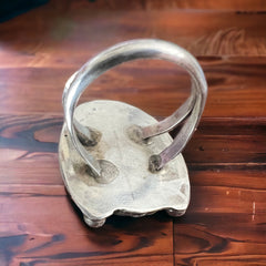 Turquoise ring - Turquoise on horseshoe shaped sterling back - size 6 - Cowhide and Conchos