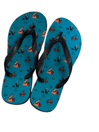 Turquoise Vintage Western Print Flip Flops - Cowhide and Conchos