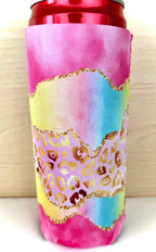 Watercolor Leopard Print Slim Can Koozie - Cowhide and Conchos