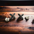 Western Aztec Zia post earrings in sterling silver - Cowhide and Conchos