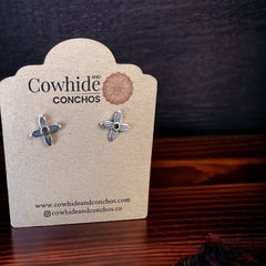 Western Aztec Zia post earrings in sterling silver - Cowhide and Conchos