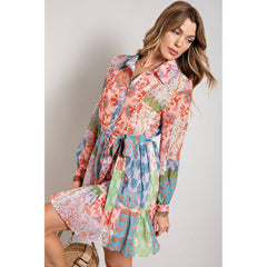 Flower Print Long Sleeve Dress