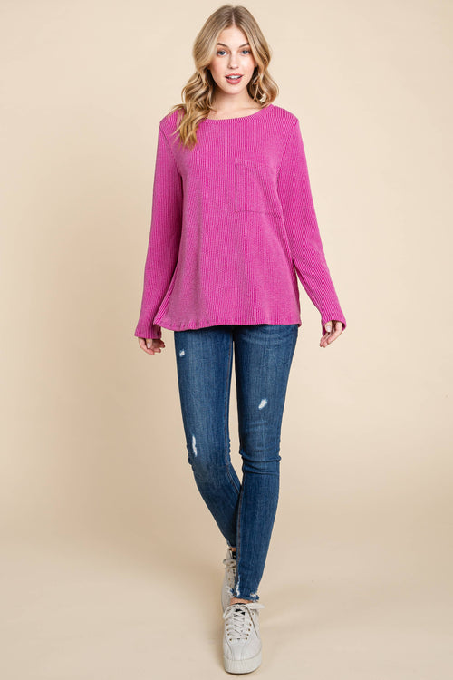 Ribbed Top with Pocket - Charcoal, Fuchsia, and Pumpkin