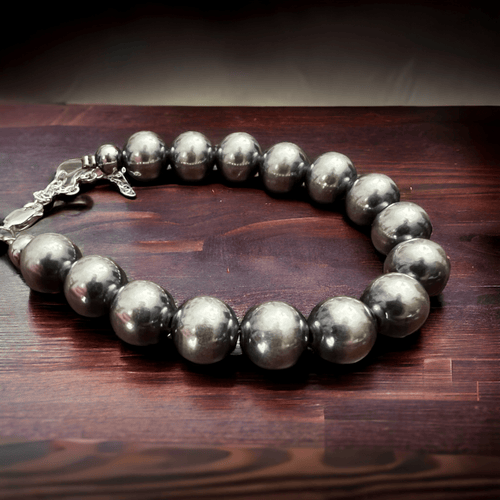 10 mm Sterling Silver Pearls bracelet - 6 inch bracelet - Cowhide and Conchos