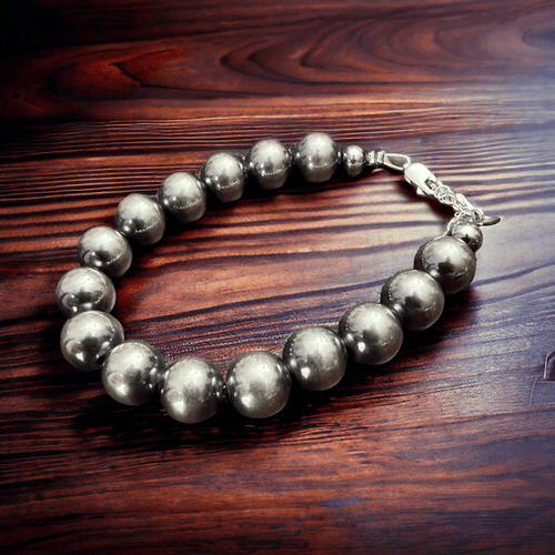 10 mm Sterling Silver Pearls bracelet - 6 inch bracelet - Cowhide and Conchos