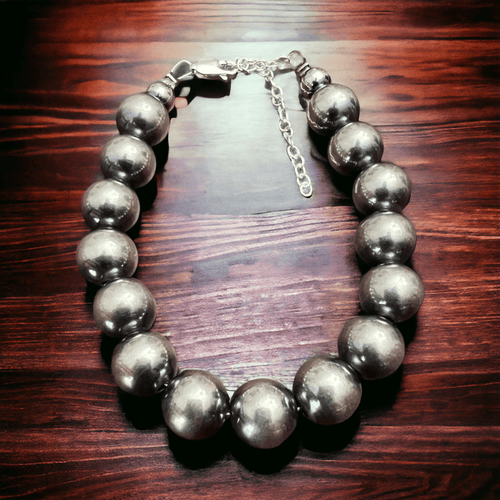 10 mm Sterling Silver Pearls bracelet - 6 inch bracelet - Cowhide and Conchos