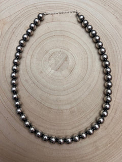 10mm Sterling Pearl Necklace - 18 inch necklace - Cowhide and Conchos