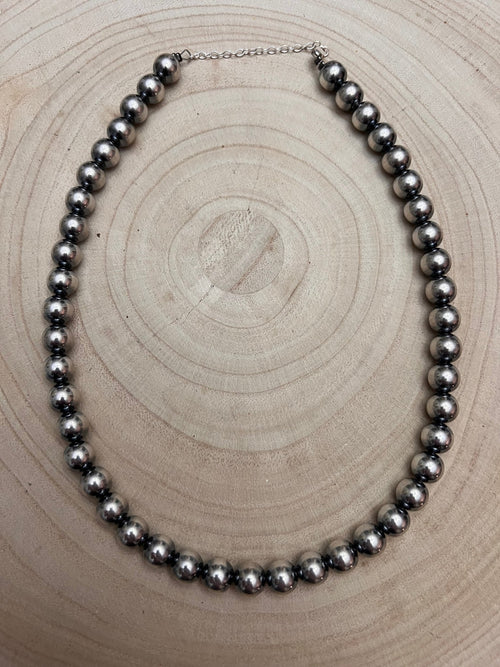 10mm Sterling Pearl Necklace - 18 inch necklace - Cowhide and Conchos