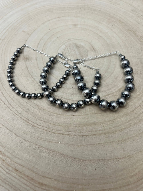 10mm Sterling Silver Pearls bracelet - 6 inch bracelet - Cowhide and Conchos