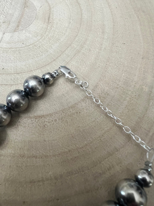 10mm Sterling Silver Pearls bracelet - 6 inch bracelet - Cowhide and Conchos