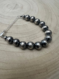 10mm Sterling Silver Pearls bracelet - 6 inch bracelet - Cowhide and Conchos