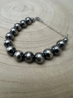 10mm Sterling Silver Pearls bracelet - 6 inch bracelet - Cowhide and Conchos