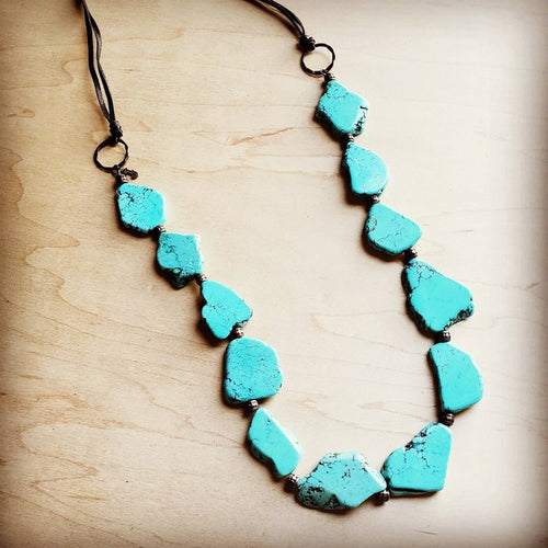 Blue Turquoise Slab Necklace with Leather Ties