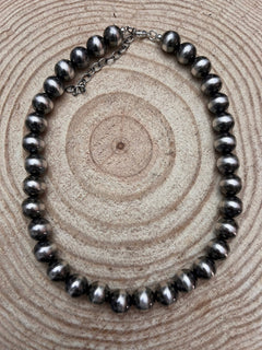 12 mm Sterling Silver Pearls Statement Necklace - 16 inch - Cowhide and Conchos
