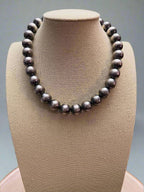 12 mm Sterling Silver Pearls Statement Necklace - 16 inch - Cowhide and Conchos