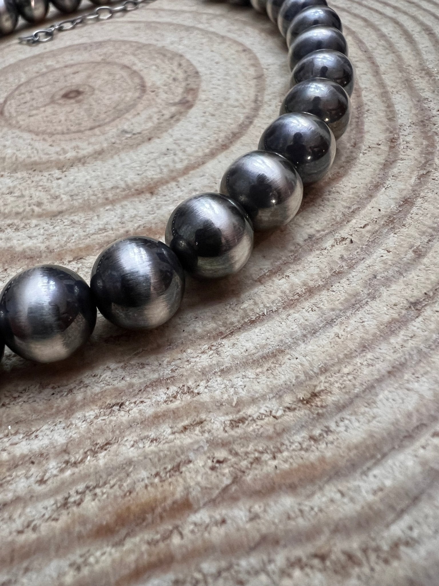 12 mm Sterling Silver Pearls Statement Necklace - 16 inch - Cowhide and Conchos