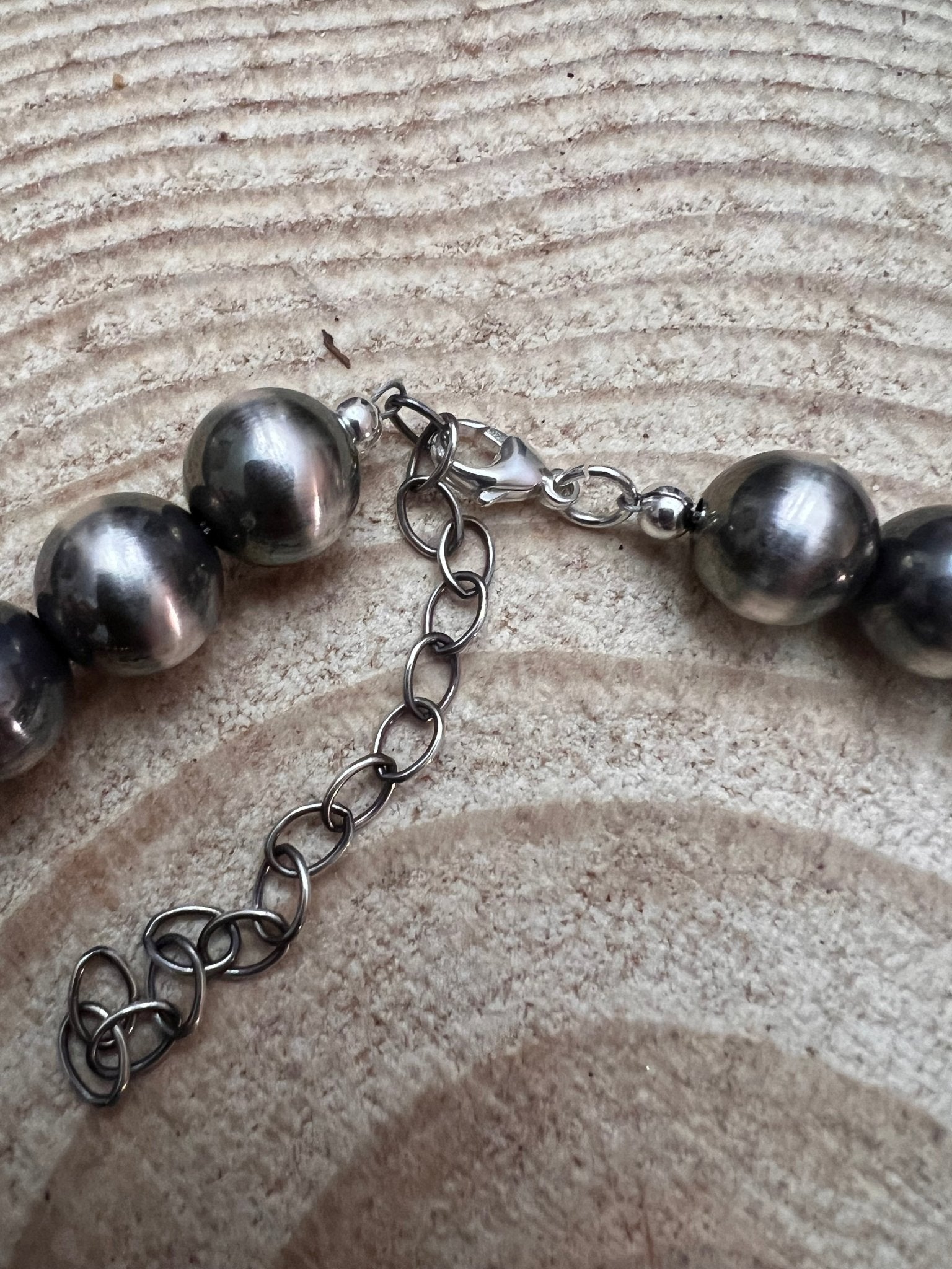 12 mm Sterling Silver Pearls Statement Necklace - 16 inch - Cowhide and Conchos