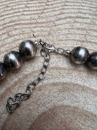 12 mm Sterling Silver Pearls Statement Necklace - 16 inch - Cowhide and Conchos