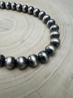 12mm Sterling Silver Pearls Necklace - 18 inch - Cowhide and Conchos