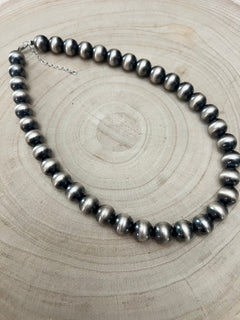 12mm Sterling Silver Pearls Necklace - 18 inch - Cowhide and Conchos
