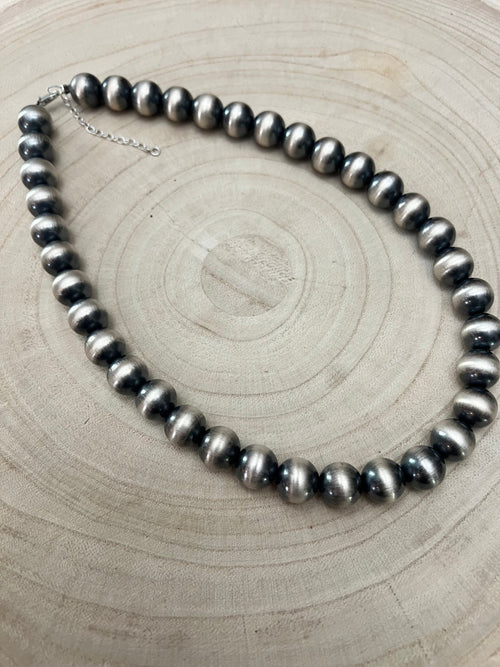 12mm Sterling Silver Pearls Necklace - 18 inch - Cowhide and Conchos
