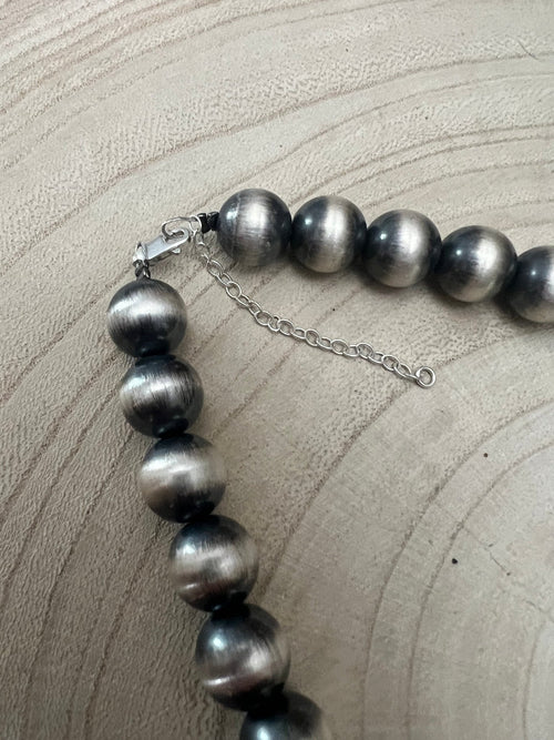 12mm Sterling Silver Pearls Necklace - 18 inch - Cowhide and Conchos