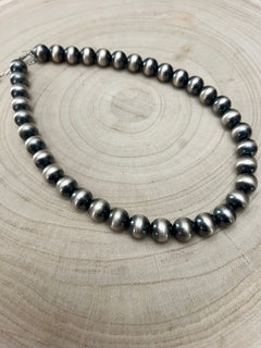 12mm Sterling Silver Pearls Necklace - 18 inch - Cowhide and Conchos