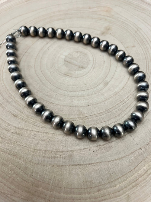 12mm Sterling Silver Pearls Necklace - 18 inch - Cowhide and Conchos