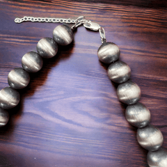12mm Sterling Silver Pearls Necklace - 18 inch - Cowhide and Conchos