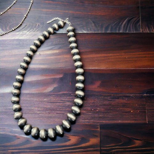 12mm Sterling Silver Pearls Necklace - 18 inch - Cowhide and Conchos