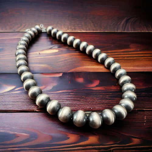 12mm Sterling Silver Pearls Necklace - 18 inch - Cowhide and Conchos