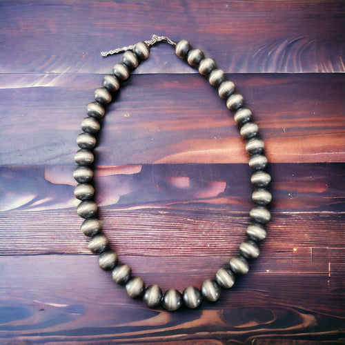 12mm Sterling Silver Pearls Necklace - 18 inch - Cowhide and Conchos