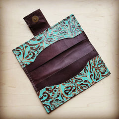 Leather Wallet in Cowboy Turquoise w/ Snap